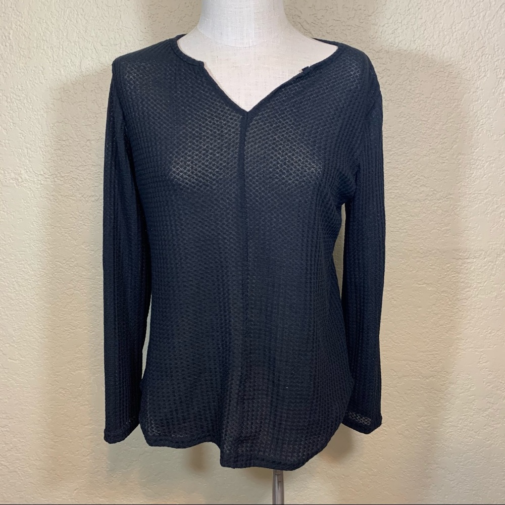 Set of 2 Long Sleeve Waffle Tops Black & Blue